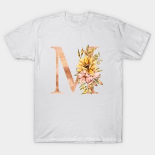 Watercolor sunflower bouquet monogram letter M T-Shirt